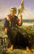 Jules Breton Brittany Girl oil on canvas